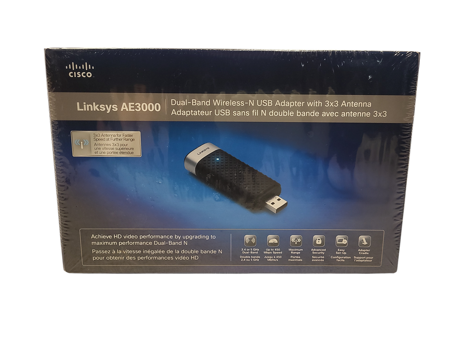 Cisco Linksys AE3000 Dual-Band Wireless-N USB Adapter with 3x3 Antenna New Q$