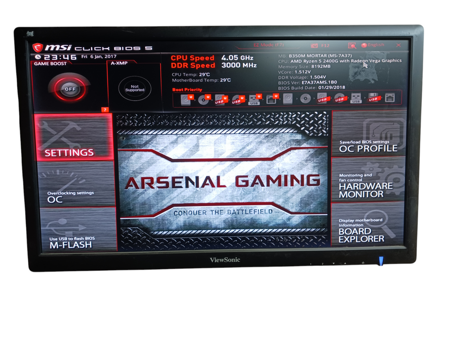 Corsair Custom PC Ryzen 5 2400G MSI B350M Mortar 8GB DDR4 No HDD READ