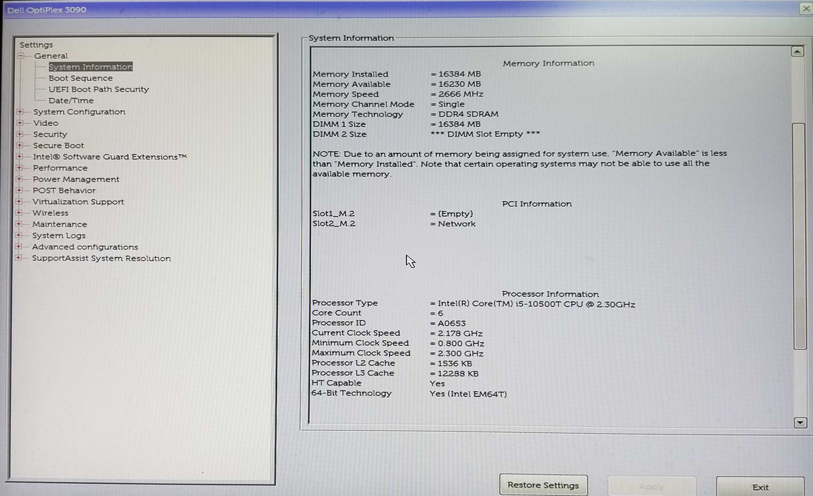 Dell OptiPlex 3090 USFF Intel i5-10500T CPU 2.30GHz 16GB RAM - No HDD Q