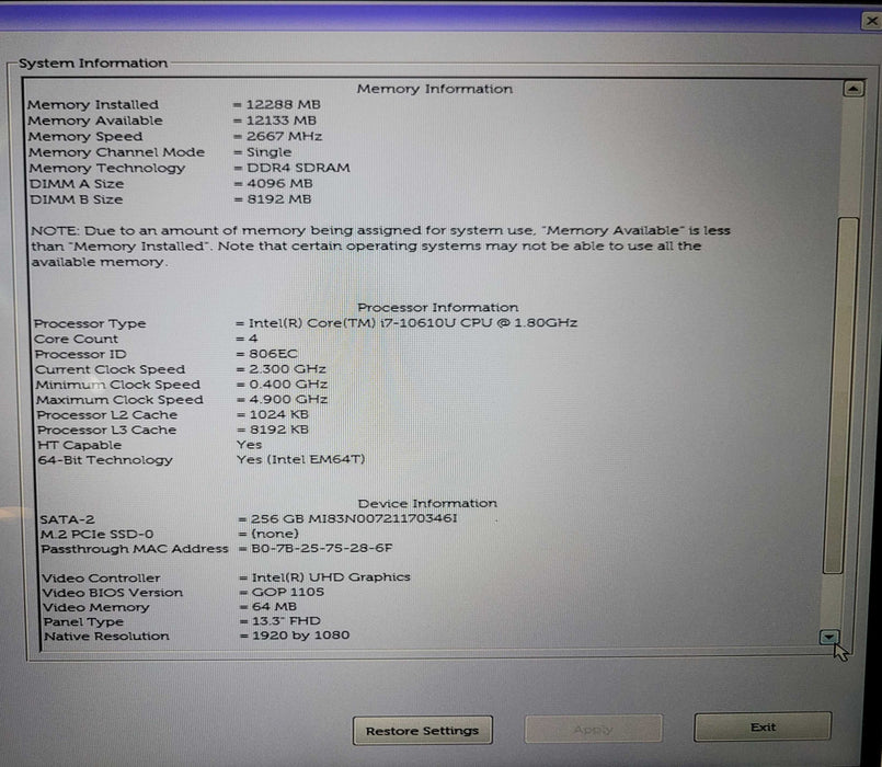 Dell Latitude 5310 2-in-1 Touch i7-10610 @ 1.80GHz 12GB DDR4 256 SSD  Lap200