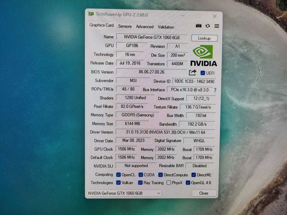 MSI NVIDIA GeForce GTX 1060 6GB LENOVO OEM Graphics Card $
