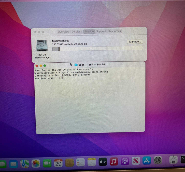 Apple MacBook Air 13" 2017 Core i5-5350U@1.80GHz 8GB RAM 256GB SSD