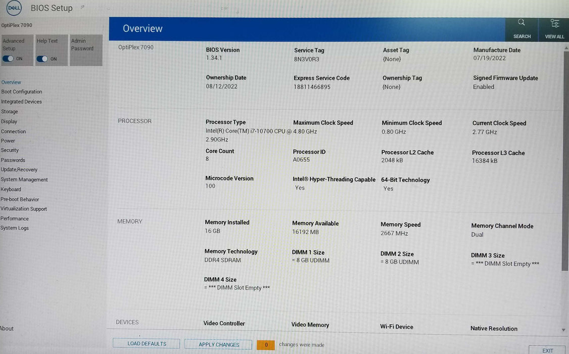 Dell OptiPlex 7090 SFF Intel i7-10700 CPU 2.90GHz 16GB RAM - No HDD