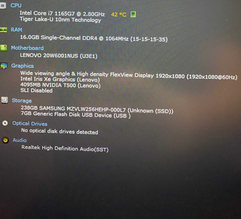 Lenovo ThinkPad P15s i7-1165G7 NVIDIA T500 4GB GPU 16GB RAM 256GB  SSD READ  Lap200