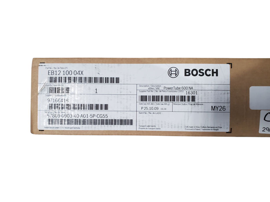 BOSCH POWERTUBE 600 EB1210004X E-BIKE BATTERY READ