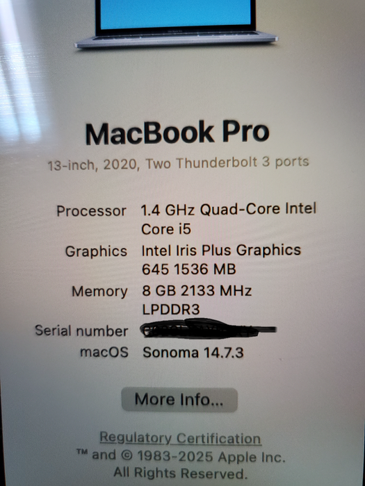 Apple MacBook Pro 13" Retina 2020 i5 8GB 256GB SSD Space Gray A2289