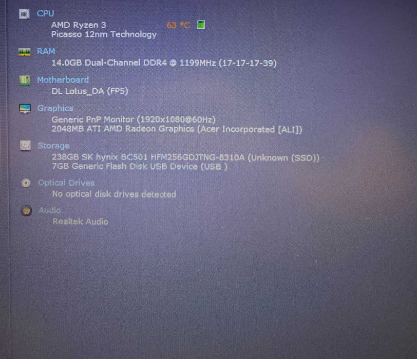 Acer Aspire A315-23 AMD Ryzen 3 3250U@2.60GHz 16GB RAM 256GB SSD  BudLap