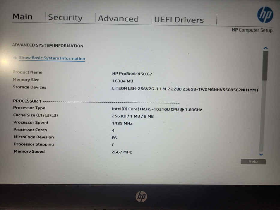 HP ProBook 450 G7 i5-10210U  @ 1.60GHz 16GB RAM 256GB SSD  Lap200