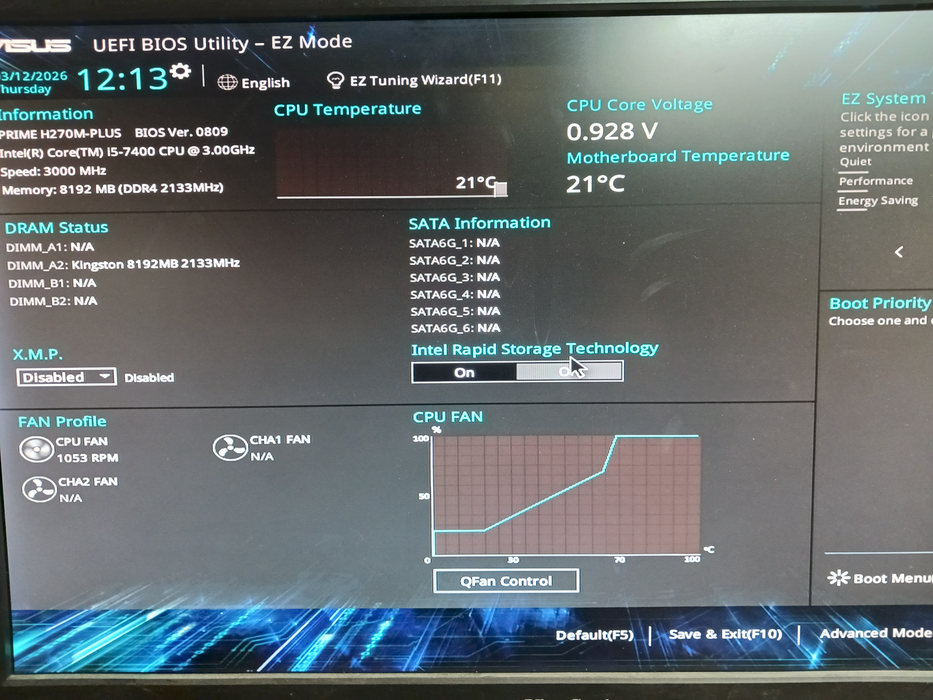 Asus H270M-Plus Motherboard Intel i5-7400 CPU 8GB DDR4 No I/O Shield