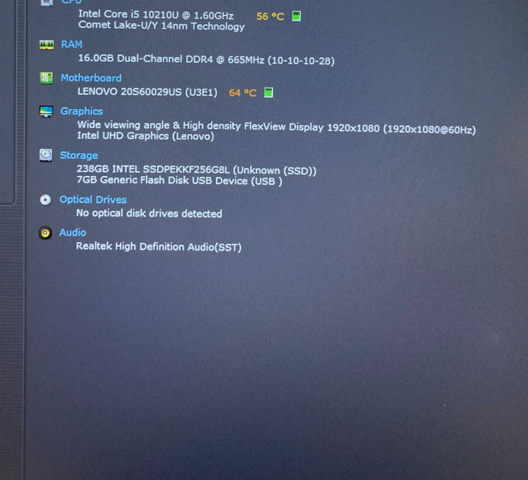 Lenovo ThinkPad T15 Gen 1 Core i5-10210U@1.6GHz 16GB RAM 256GB SSD  Lap200