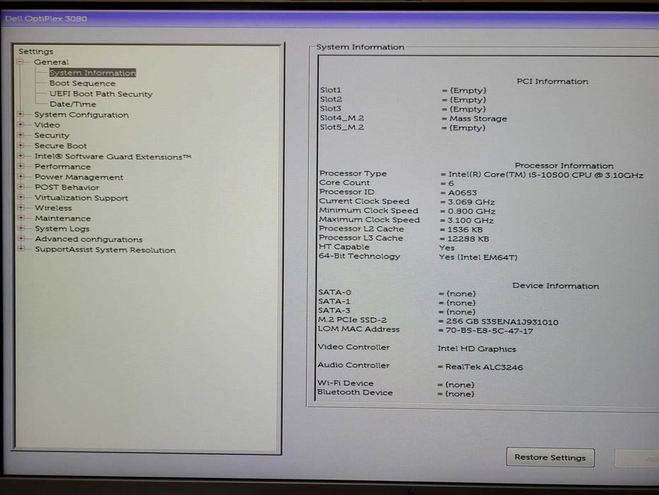 DELL OptiPlex 3080 Micro, Core i5-10500 3.10GHz, 16GB DDR4, 256GB NVMe _