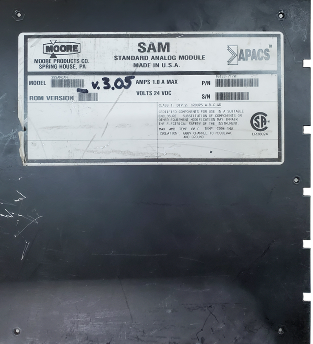MOORE SAM Standard Analog Module 39SAMCAN APACS v.3.05 *READ* Q