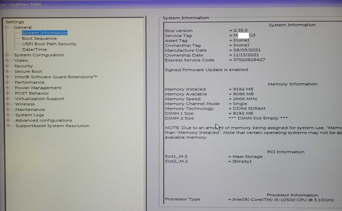 DELL OptiPlex 3080 Micro, Core i5-10500 3.10GHz, 8GB DDR4, 256GB NVMe _