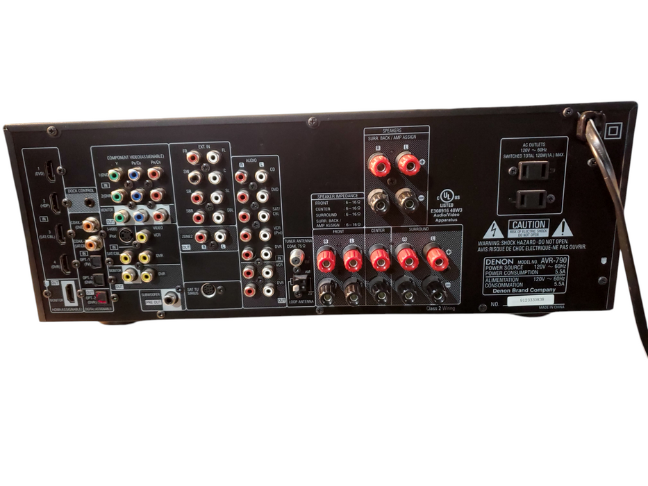 Denon AVR-790 7.1 Channel Black AV Surround Receiver (No Remote)