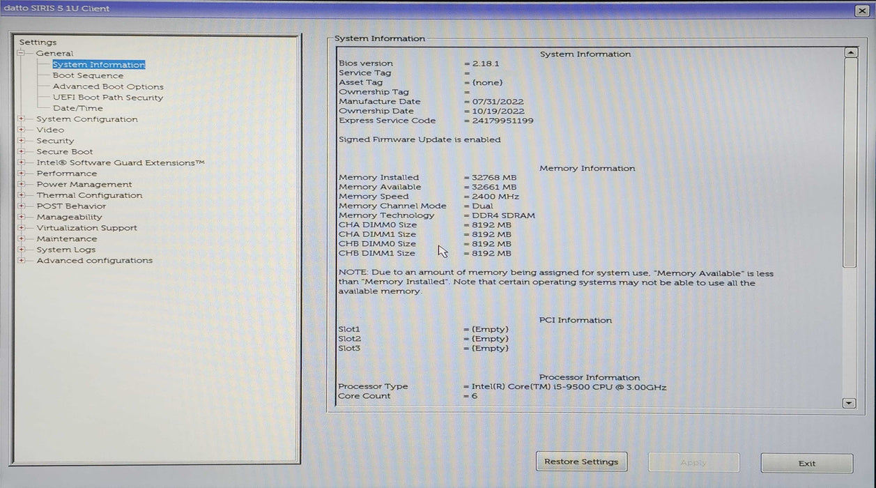 Dell Precision OEM 3930 Rack, i5-9500 3.50GHz, 32GB DDR4,No HDD, 1x 550W