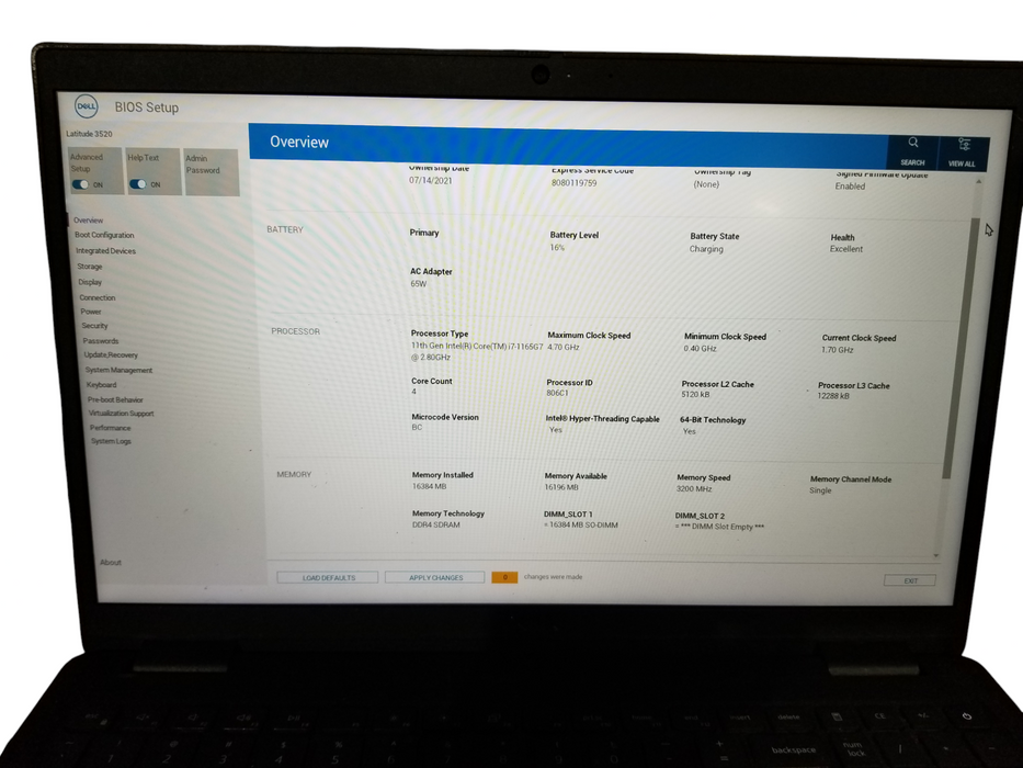 Dell Latitude 3520 Intel Core i7-1165G7@2.80GHz 16GB RAM 256GB NVMe  Lap200