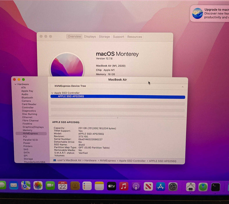 Apple MacBook Air 13" M1 2020 16GB RAM 256GB SSD No Power Adapter