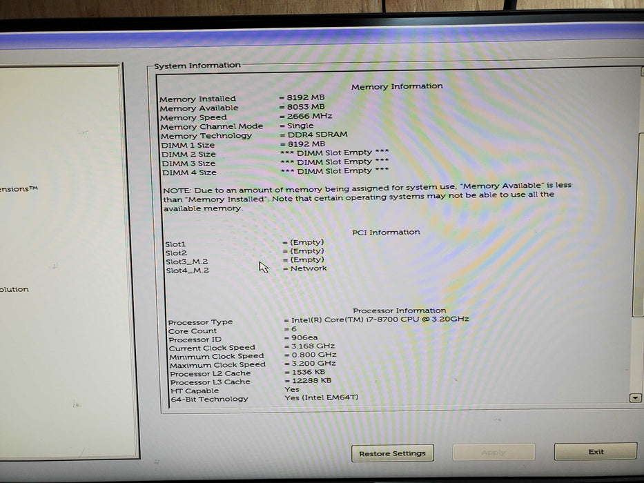 Dell Precision 3431 SFF Core i7-8700 CPU 3.20 GHz 8GB RAM - No HDD