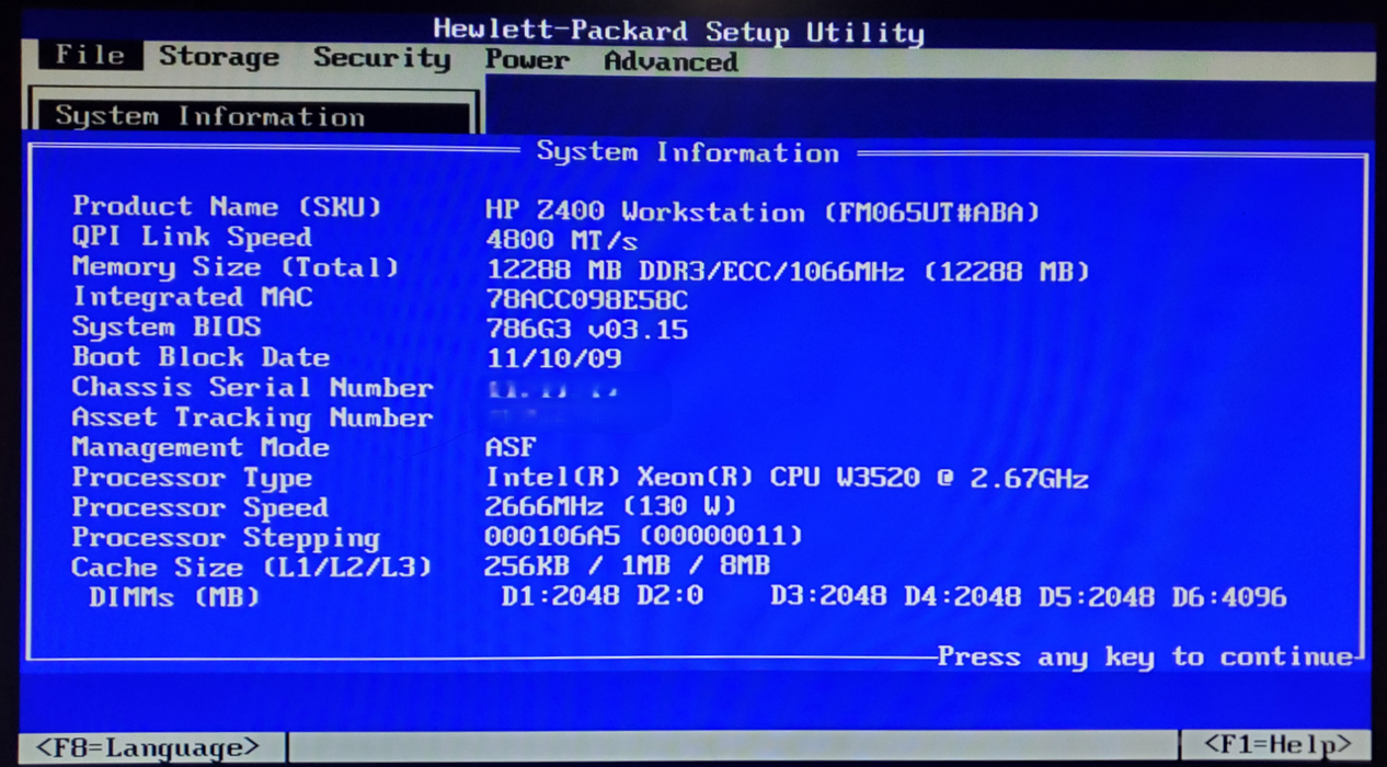 HP Z400 Workstation Xeon W3520 12GB DDR3 Quadro 600 - No HDD