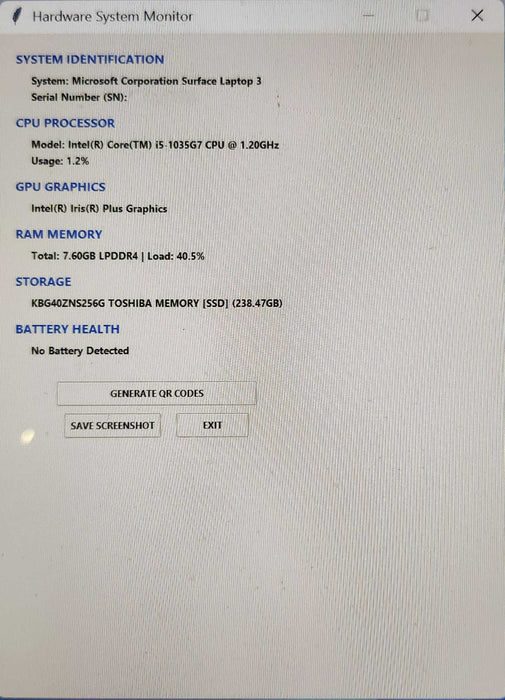 Microsoft Surface Laptop 3, i5-1035G7 1.20GHz, 8GB DDR4, 256GB NVMe, AC  Lap200