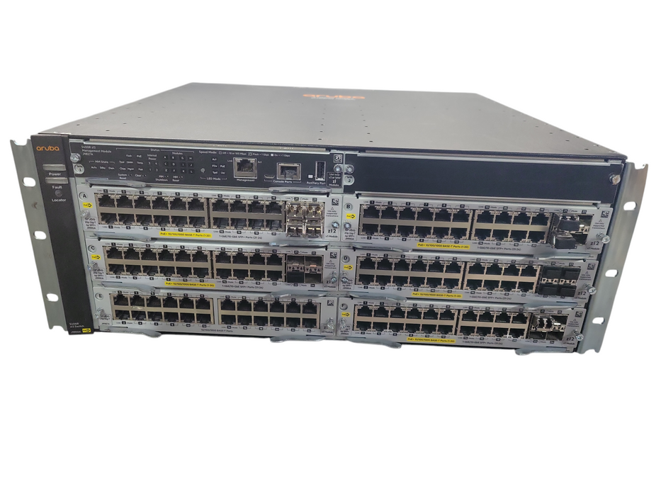 HP 5406 Rzl2 J9850A modular switch with 5x J9990A, 1x J9987A, and 2x PSU !