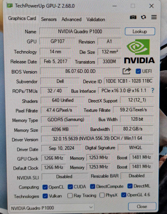 NVIDIA Quadro P1000 4GB GDDR5 Graphics Card FH Bracket | 4x MiniDP )