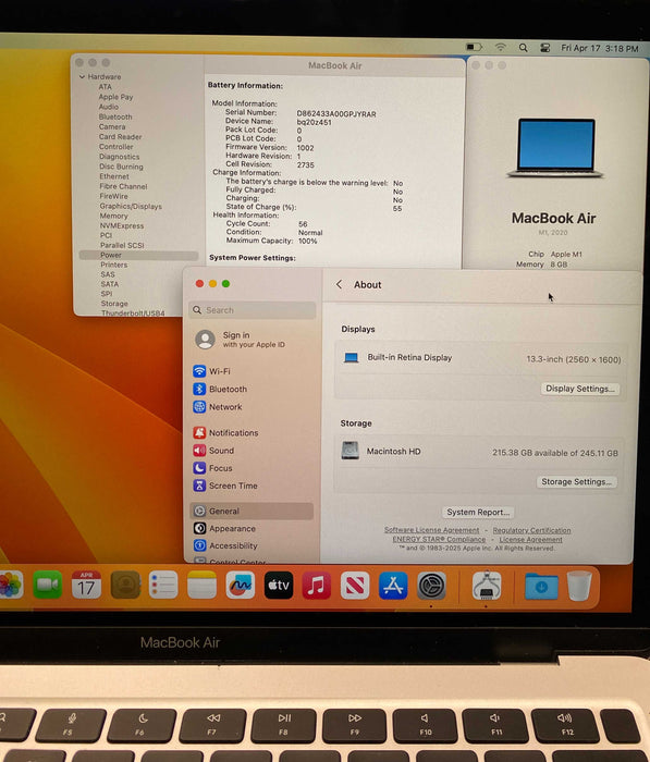 Apple MacBook Air M1 13' 2020 8GB RAM 256GB SSD No Power Adapter
