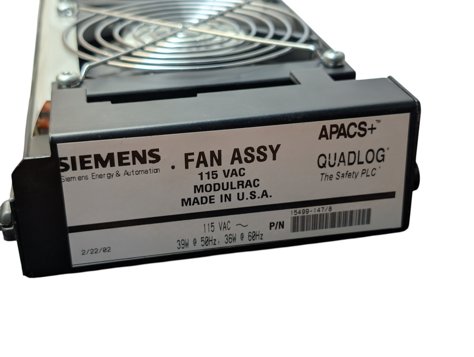 SIEMENS 15499-147/8 Fan Assy 115 VAC Modulrac APACS+ QUADLOG -