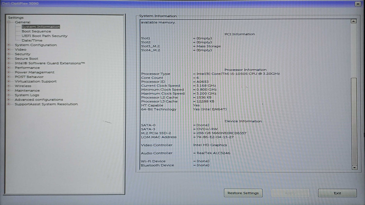 DELL OptiPlex 3090 SFF, i5-10505 3.20GHz, 16GB DDR4, 256GB NVMe