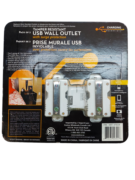 Tamper Resistant USB Wall Outlet With Surge Protection Pack Of 2 15A 125V