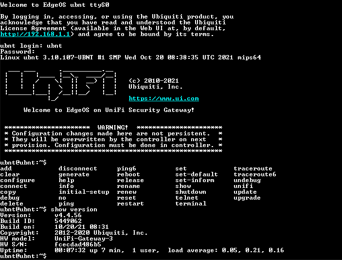 Ubiquiti Networks UniFi USG Security Gateway, Factory Reset