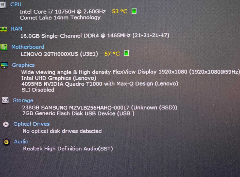 Lenovo ThinkPad P1 Gen 3 i7-10750H QUADRO T1000 4GB GPU 16GB RAM 256GB SSD  Lap200