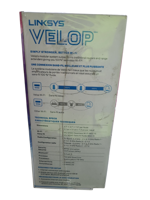 Linksys VELOP AC4400 Tri-Band Whole Home Mesh Wi-Fi System 2 Node Modular