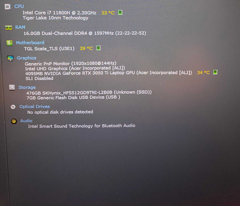 Acer NITRO AN515-57 i7-11800H RTX3050 4GB GPU 16GB RAM 256GB SSD READ!  Lap200