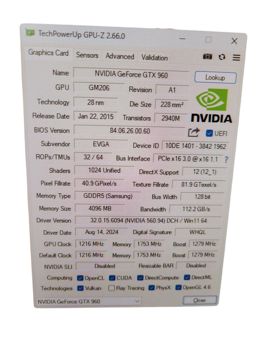 EVGA NVIDIA GEFORCE GTX 960 4GB GDDR5 PCIE %