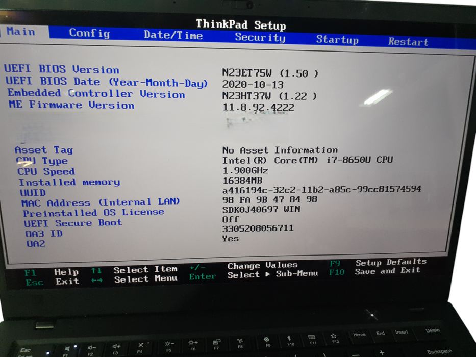 Lenovo ThinkPad X1 Carbon Gen 6 i7-8650U 16GB DDR4 256GB NVMe  Lap200