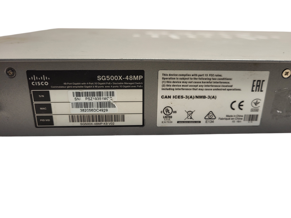 CISCO SG500X-48MP-K9 48 Port 6 SFPs 10GbePoE Stackable Managed Switch READ $