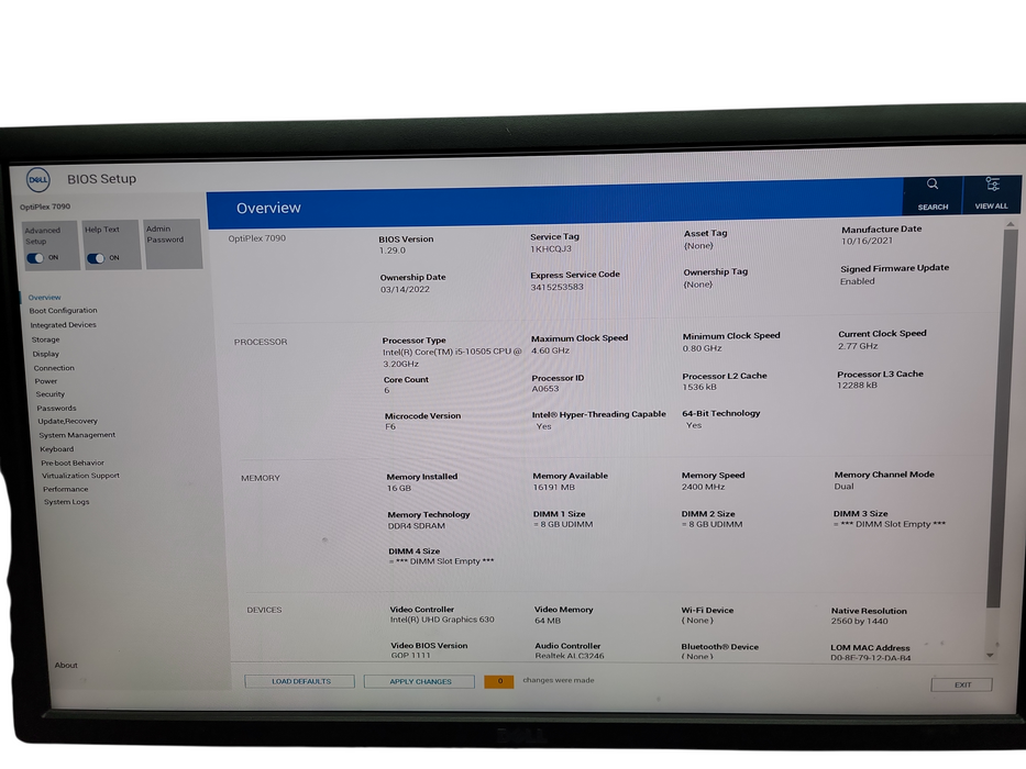 Dell OptiPlex 7090 SFF i5 - 10505 @ 3.20GHz 16GB DDR4 Ram NO HDD θ