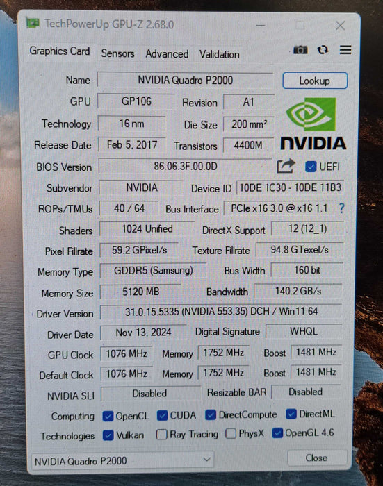 NVIDIA Quadro P2000 5GB GDDR5 Graphics Card | 4x DisplayPort )