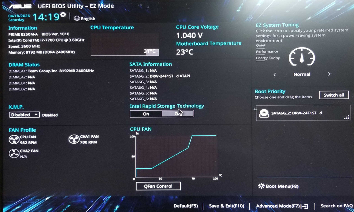 Custom PC PRIME B250M-A Intel i7-7700 CPU 3.60GHz 8GB RAM No HDD