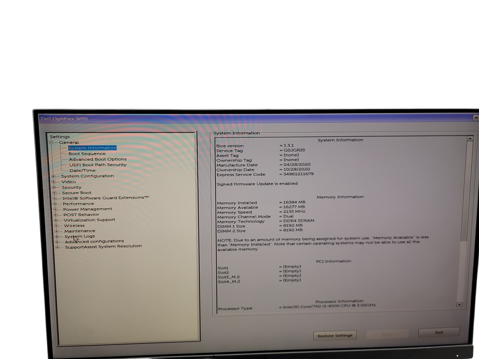 Dell OptiPlex 3070 SFF i5 - 9500 @ 3.00GHz 16GB DDR4 Ram Qθ