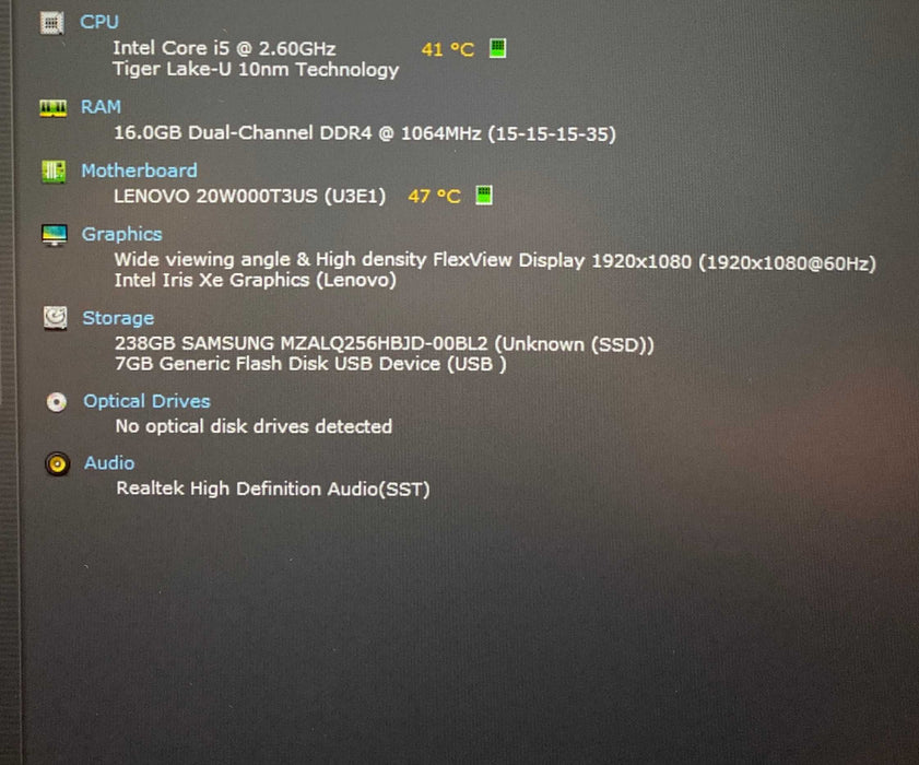 Lenovo ThinkPad T14 Gen 2 Core i5-1145G7@2.60GHz vPRO 16GB RAM 256GB SSD Q Lap200