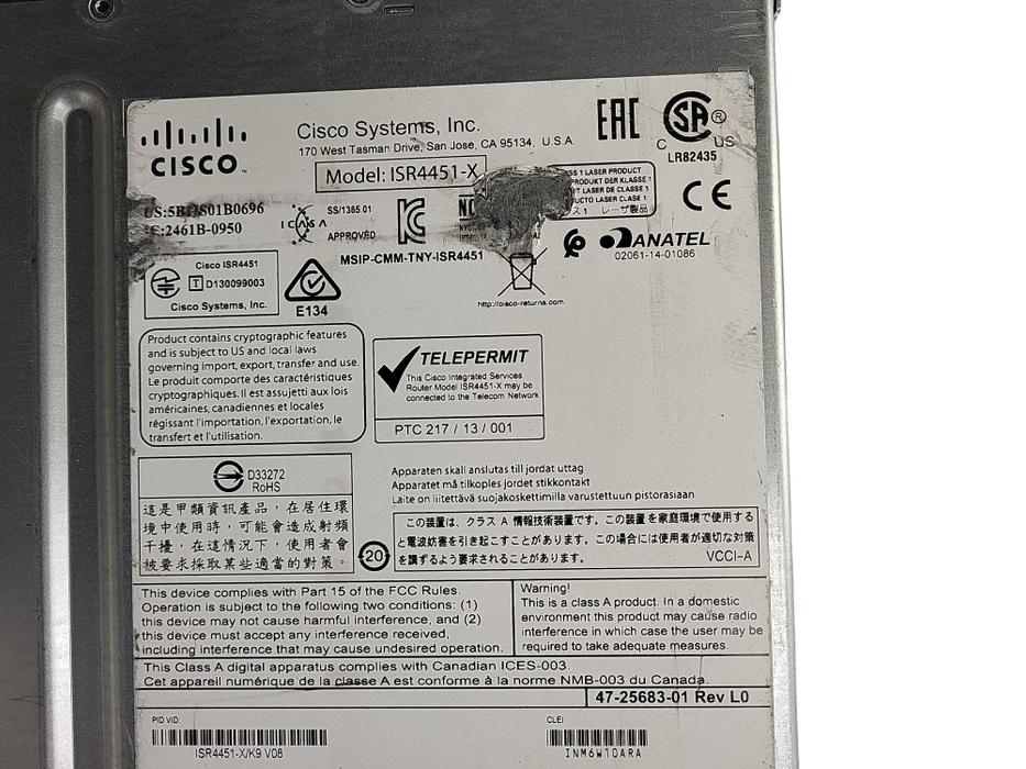 Cisco 4400 Series ISR4451-X/K9 V08 | Integrated Services Routers $