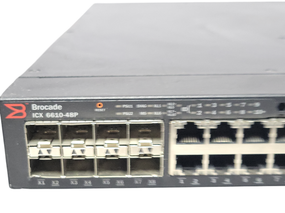 Brocade ICX6610-48P-E 48-Port 1GE RJ45 8x 1GE SFPP 4x QSFP 2x PSU _