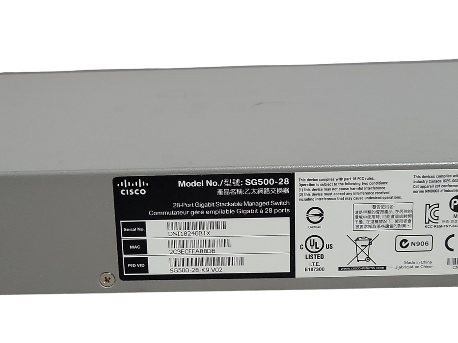 Cisco SG500-28-K9 V06 28 Port Gigabit Rackmount Managed switch _