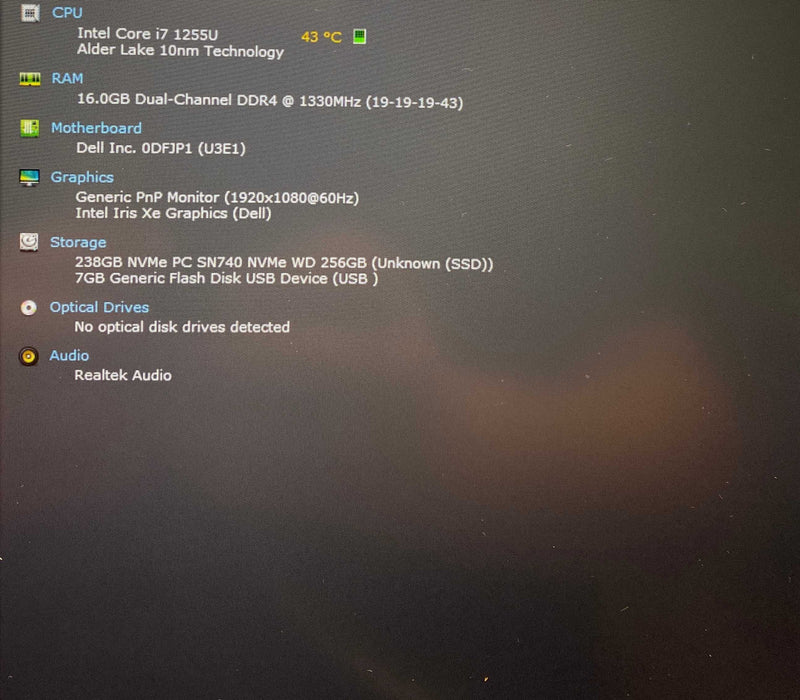 Dell Latitude 5530 Core i7-1255U@1.7GHz 16GB RAM 256GB SSD  Lap200