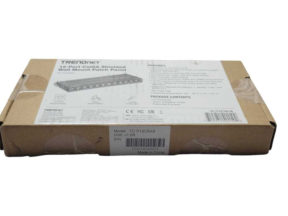 New TRENDnet 12-Port Cat6A TC-P12C6AS Shielded Wall Mount Patch Panel Q_