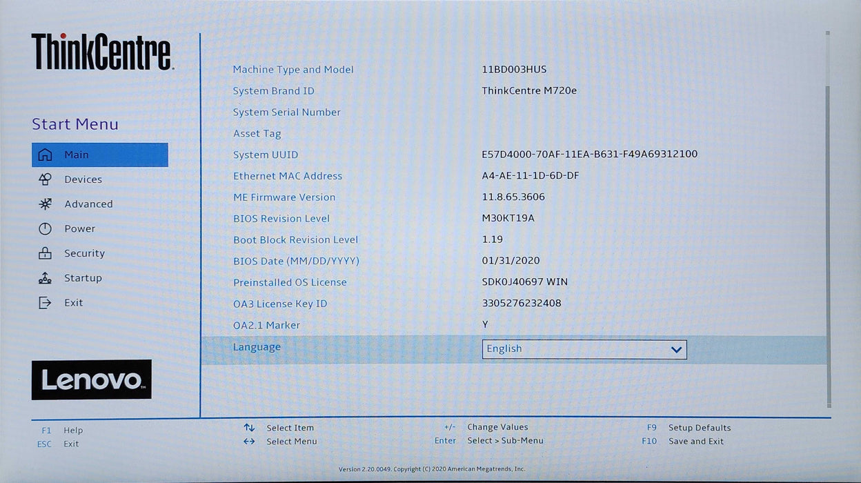 Lenovo ThinkCentre M720e SFF, i5-9400 2.90GHz, 8GB DDR4, 256GB NVMe