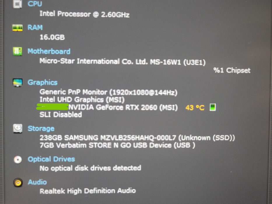 MSI GF65 Thin i7-10750H 16GB DDR4 6GB RTX 2060 256GB SSD No Adapter β Lap200