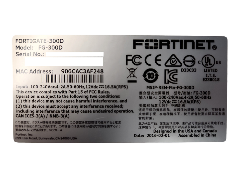 Fortinet Fortigate-300D, FG-300D, 1U Firewall Security Appliance, READ